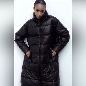Zara Warm Black Puffer Coat Size Large